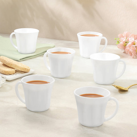 My Borosil Opalware Coffee Mugs & Travel Mugs 120 ml x 6 Larah By Borosil Octa Mug Set, White