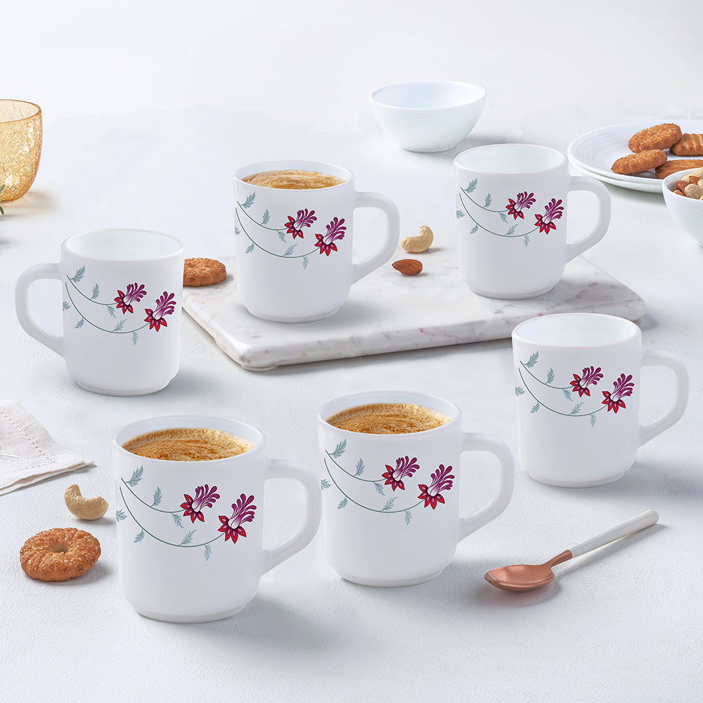 Larah by Borosil Flower Pot Mug Set, 180ml x 6