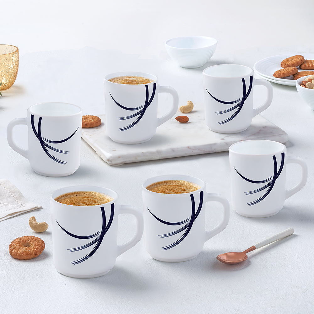 My Borosil Opalware Coffee Mugs & Travel Mugs 240 ml x 6 Larah by Borosil Indigo Stella Mug Set