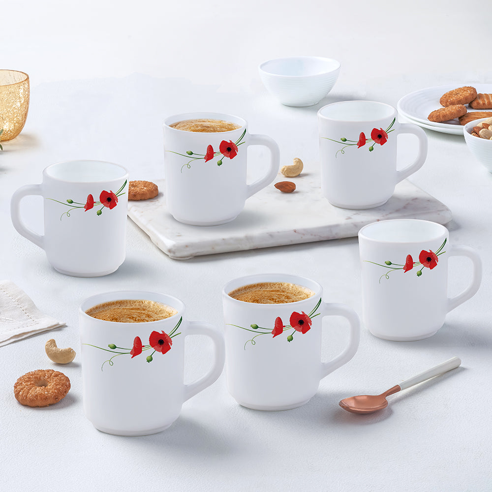 Larah by Borosil Red Carnation Mug Set, 240ml x 2