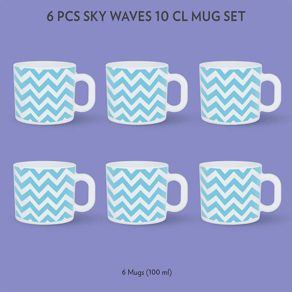 Larah by Borosil Sky Waves Mug Set, 180ml x 6