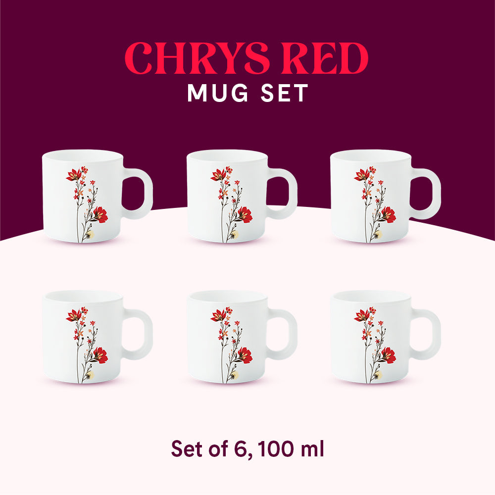 My Borosil Opalware Coffee Mugs & Travel Mugs Chrys Red Mug Set