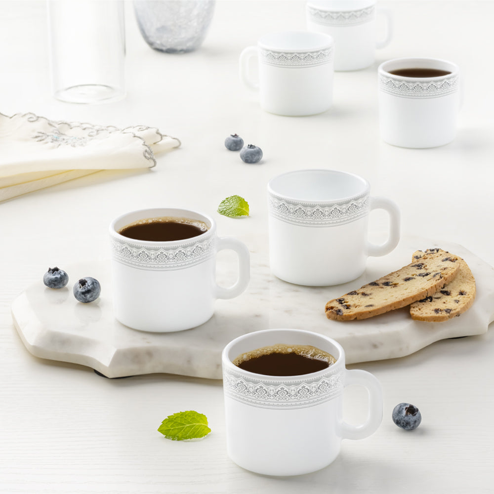 Larah by Borosil Classic Mug Set, 180ml x 6