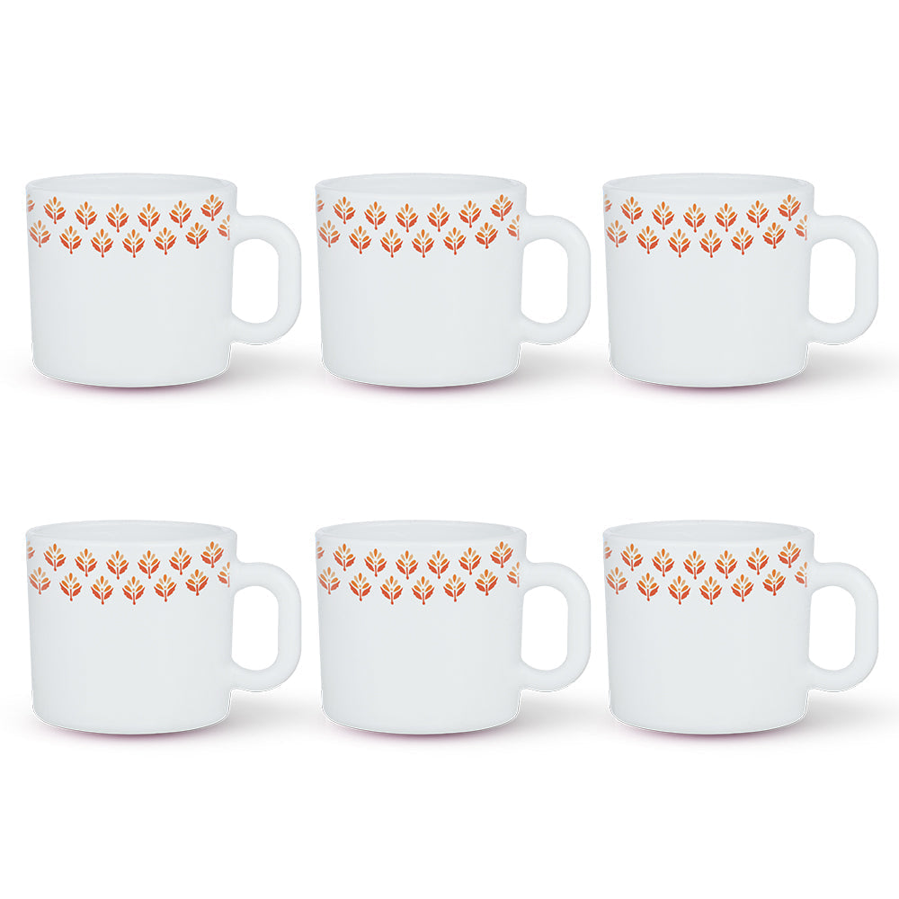 Larah by Borosil Gardenia Mug Set, 180ml x 6