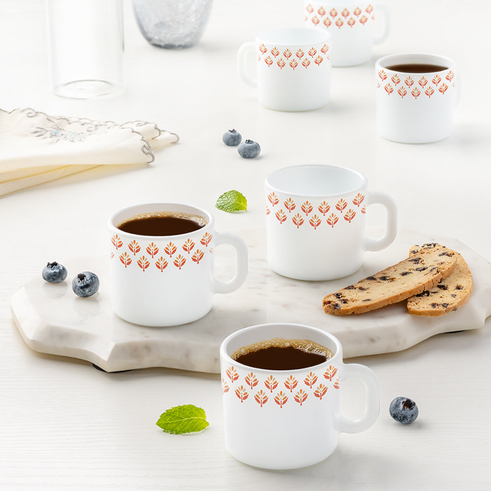 Larah by Borosil Gardenia Mug Set, 180ml x 6