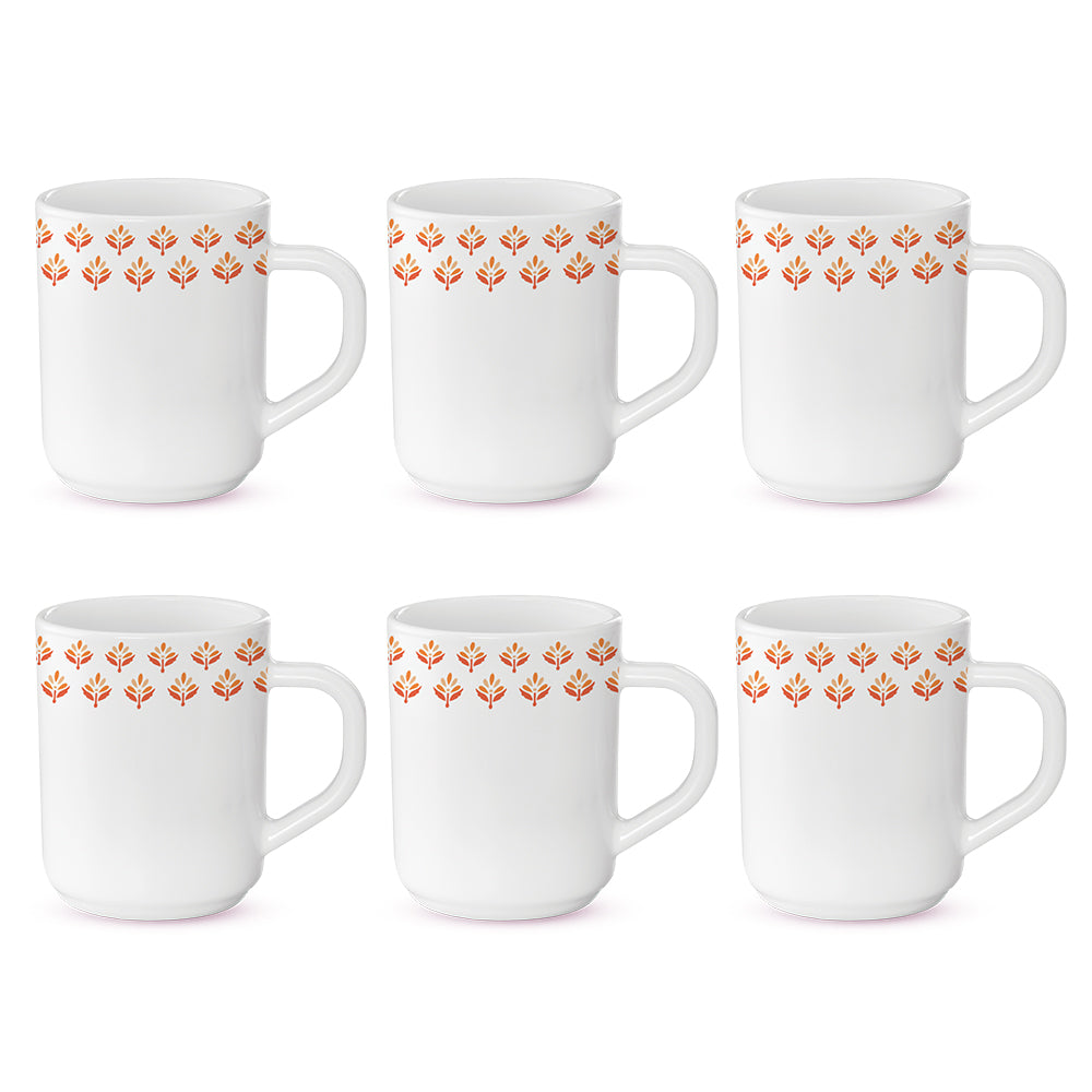 Larah by Borosil Gardenia Mug Set, 180ml x 6