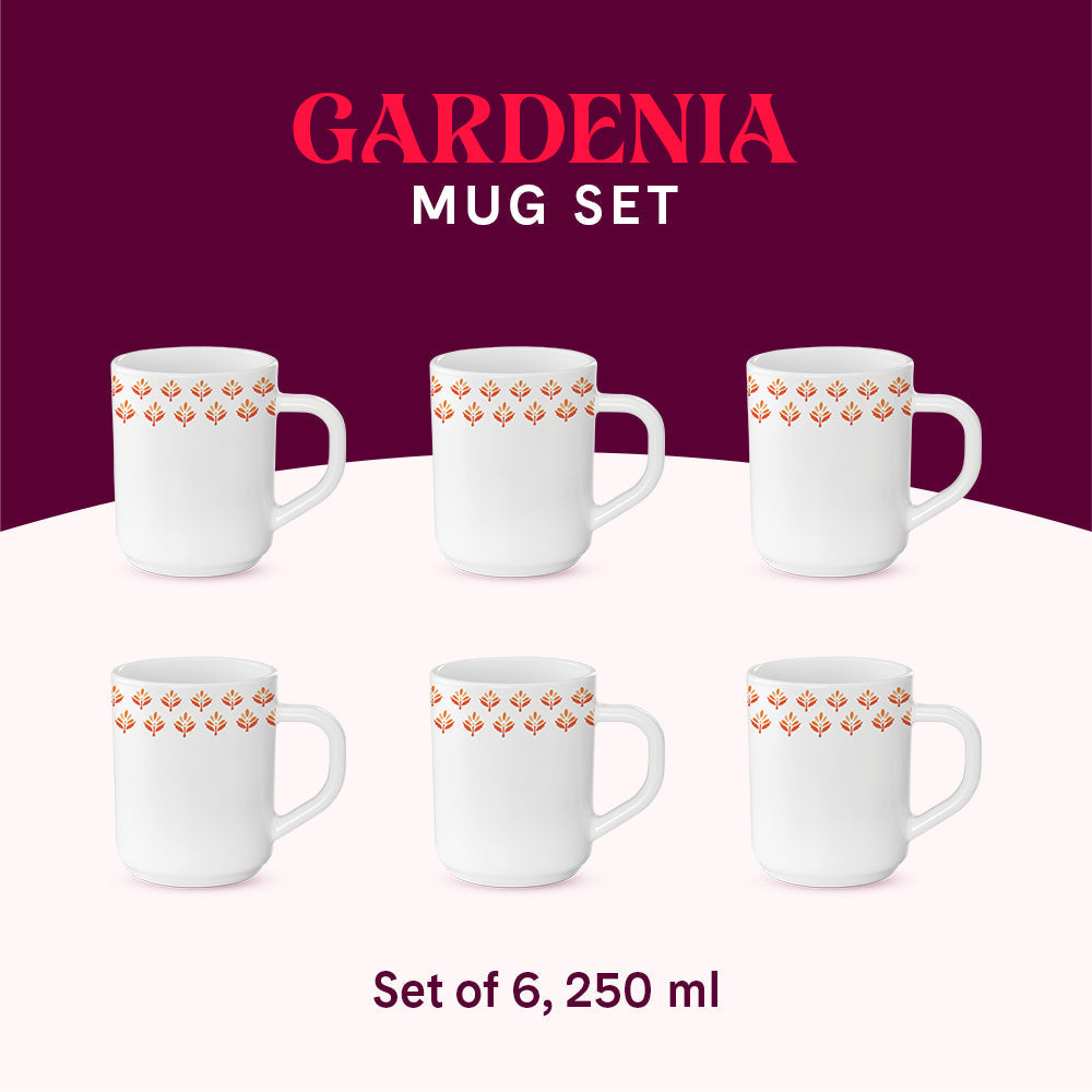 Larah by Borosil Gardenia Mug Set, 180ml x 6