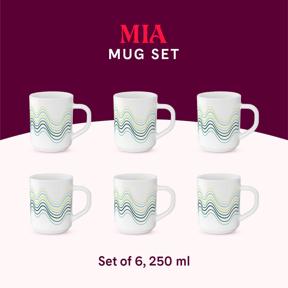 Larah by Borosil Mia Mug Set, 180ml x 6