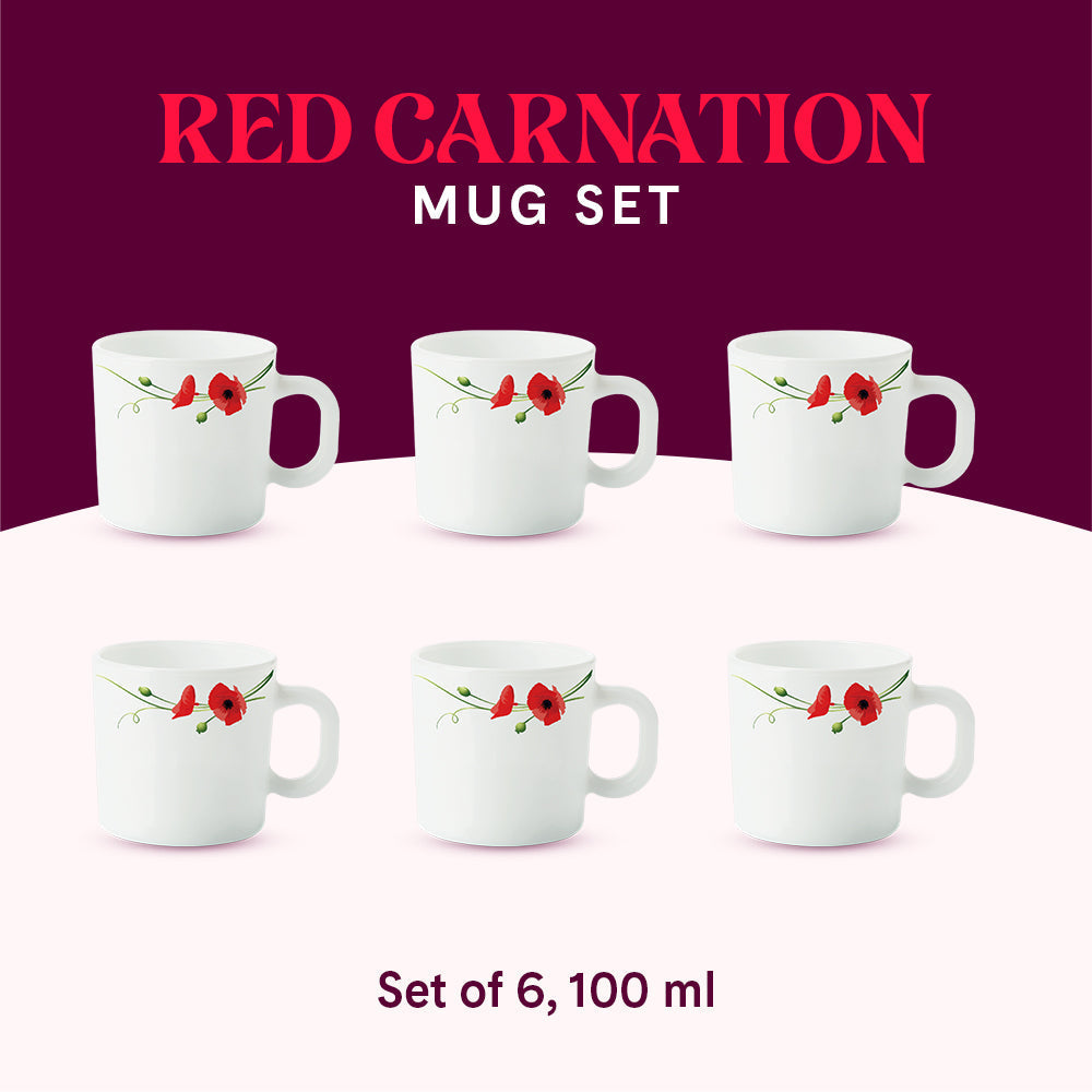 Larah by Borosil Red Carnation Mug Set, 240ml x 2
