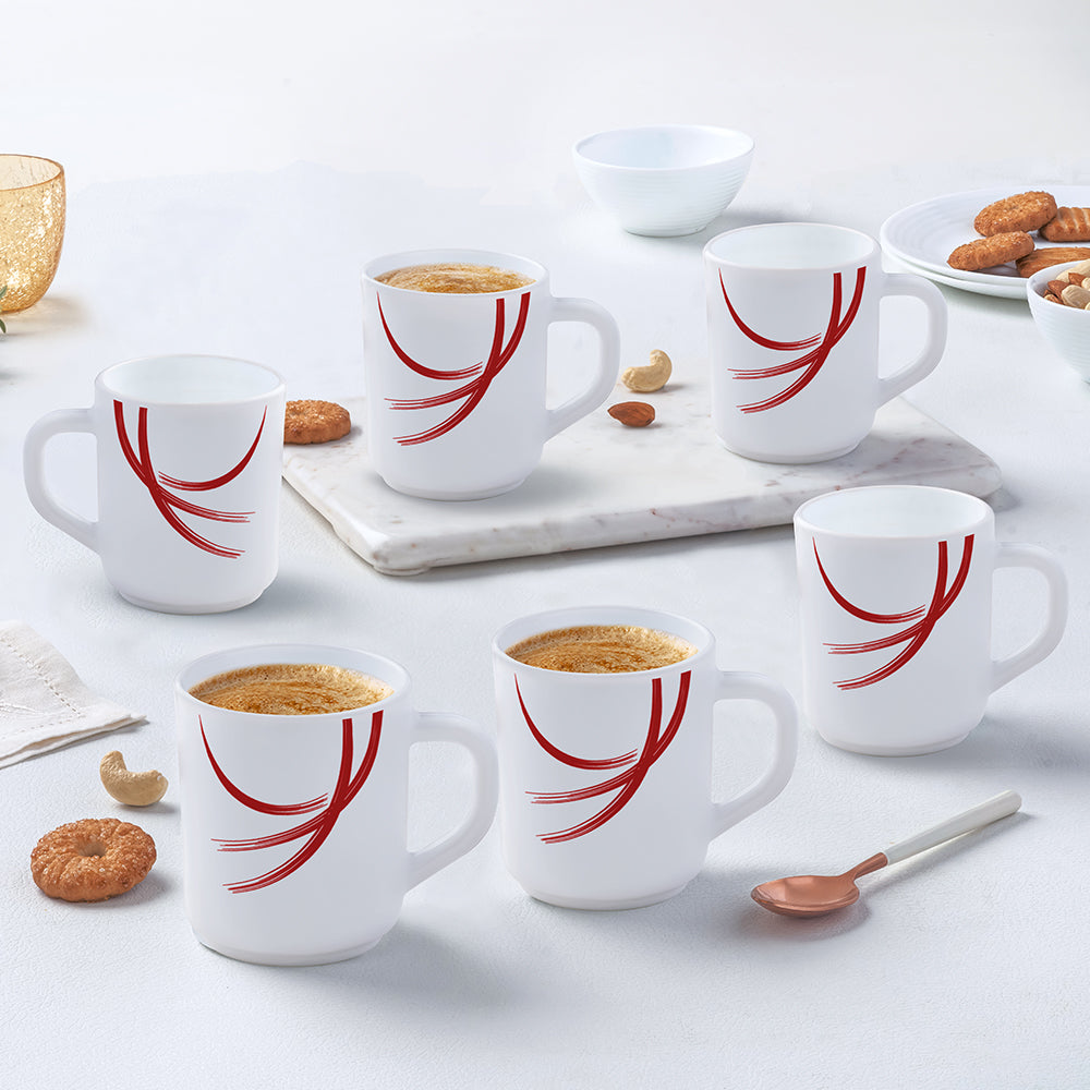 Larah by Borosil Red Stella Mug Set, 180ml x 6