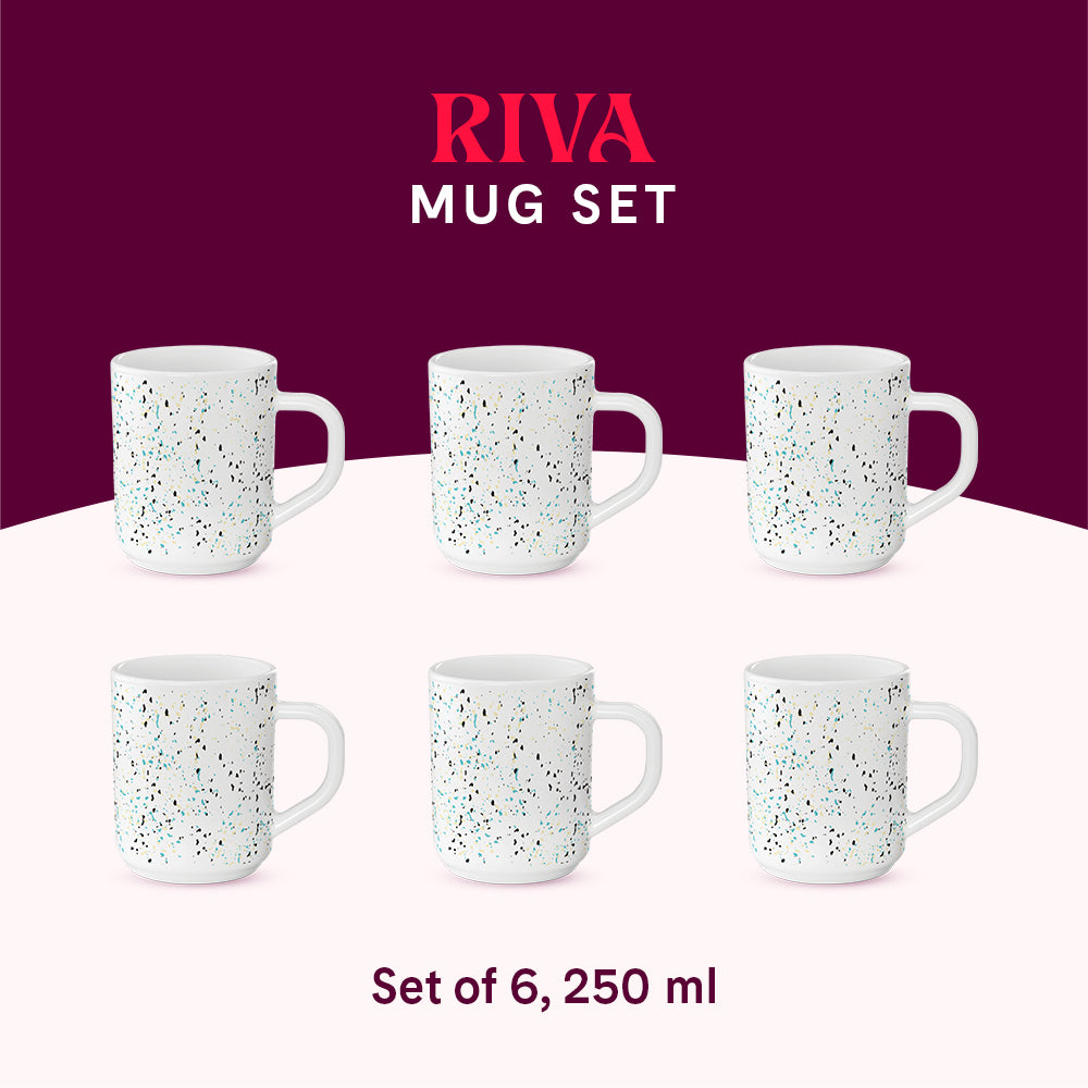 Larah by Borosil Riva Mug Set, 180ml x 6