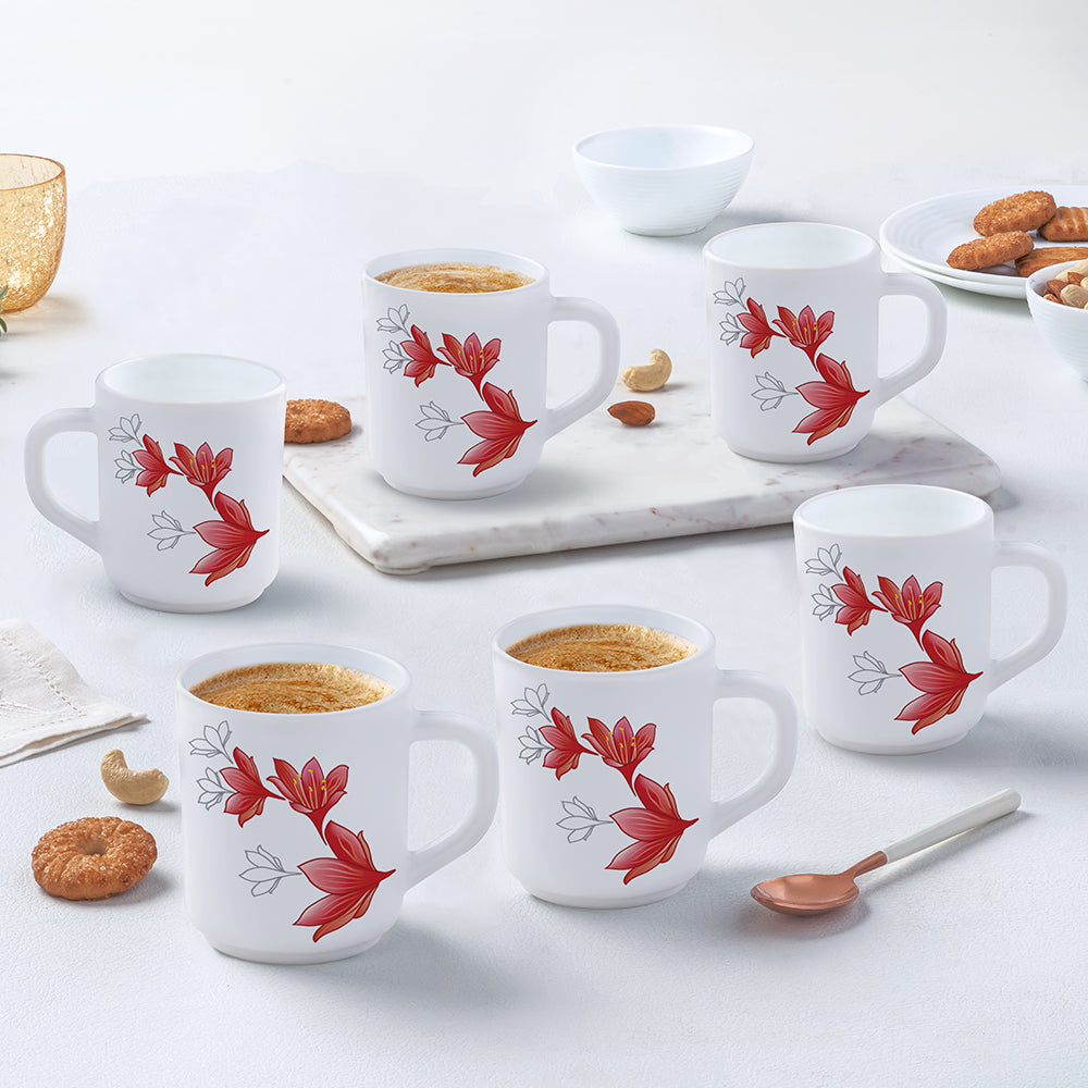 Larah by Borosil Ruby Mug Set, 100ml x 6