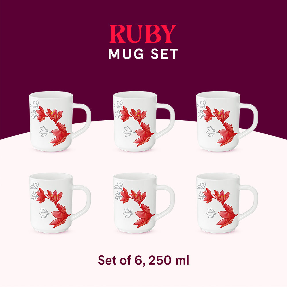 My Borosil Opalware Coffee Mugs & Travel Mugs Larah by Borosil Ruby Mug Set