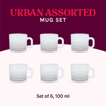 Larah by Borosil Urban Assorted Mug Set, 180ml x 6