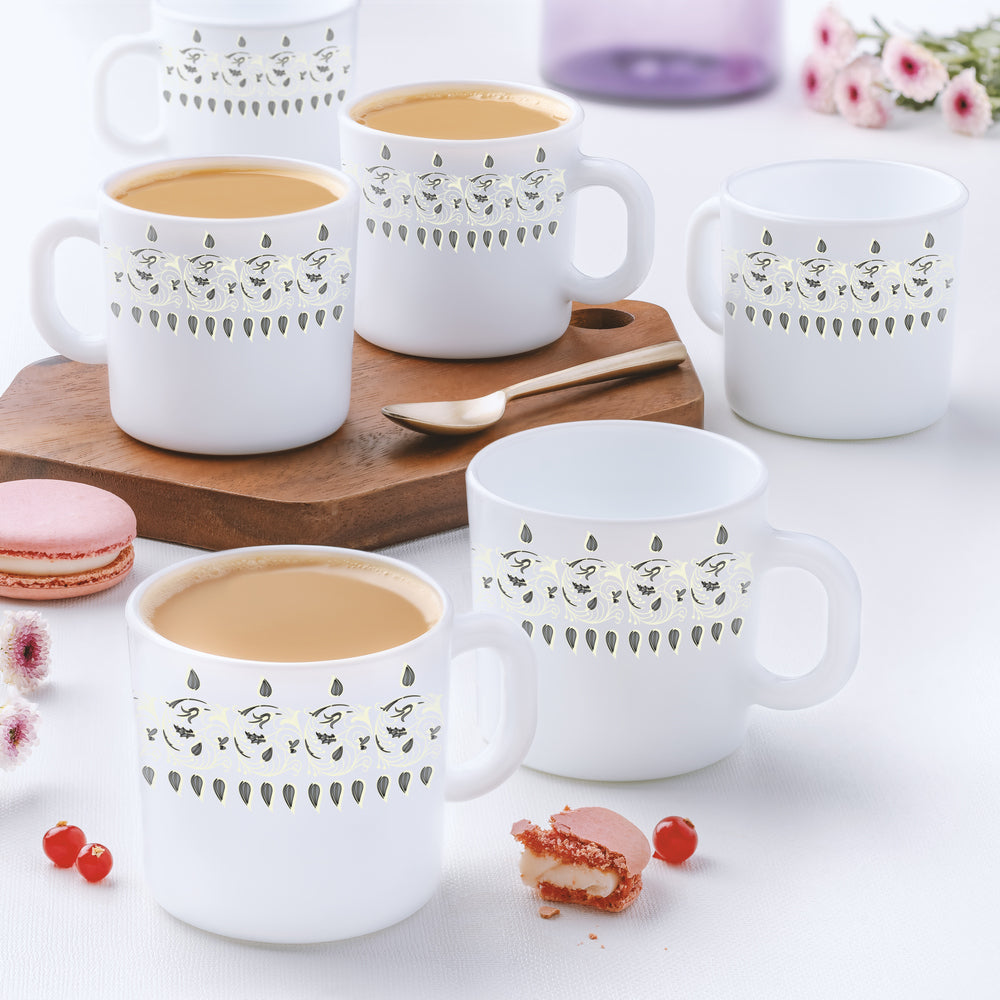 Larah by Borosil Ora Gold Mug Set, 180ml x 6
