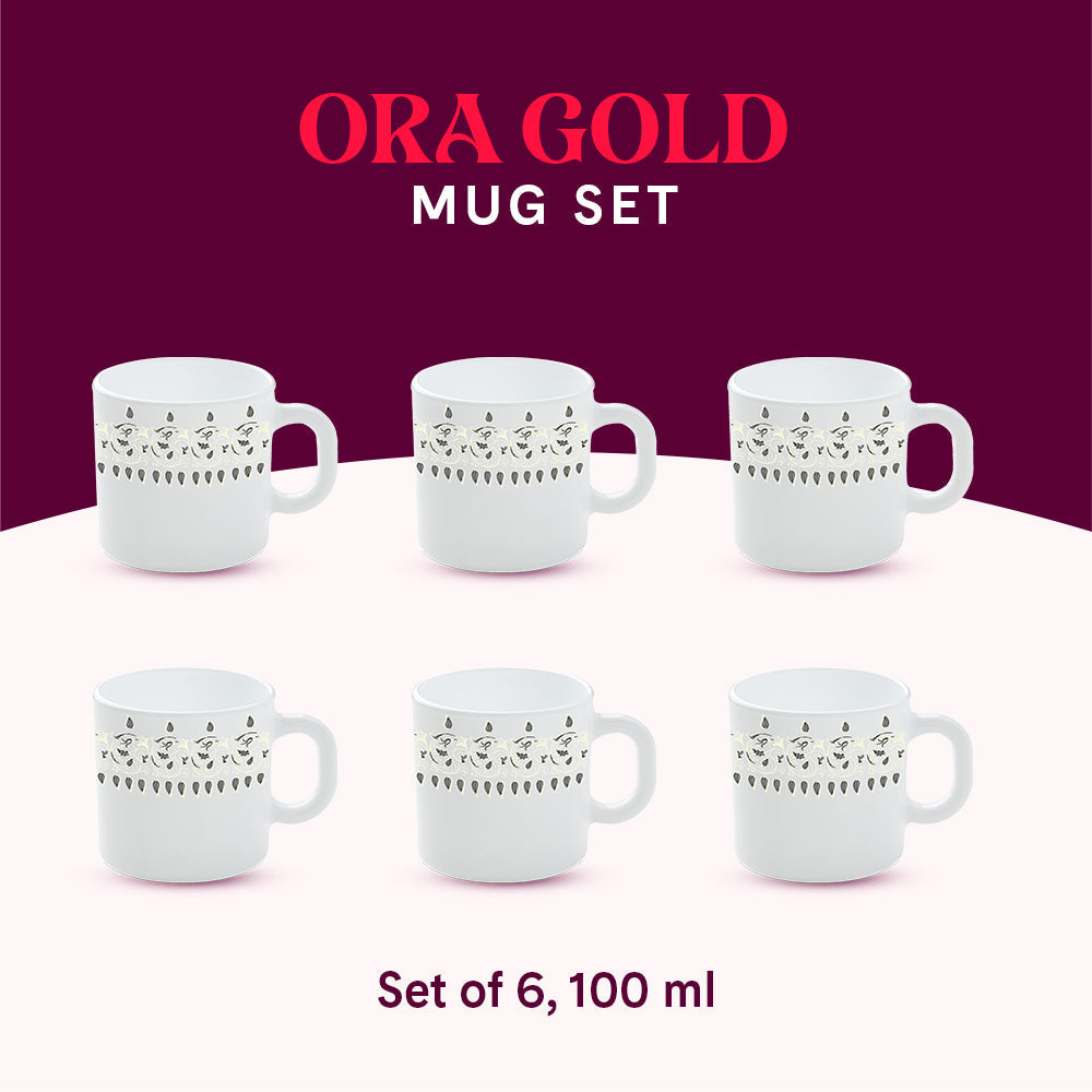 Larah by Borosil Ora Gold Mug Set, 100ml x 6