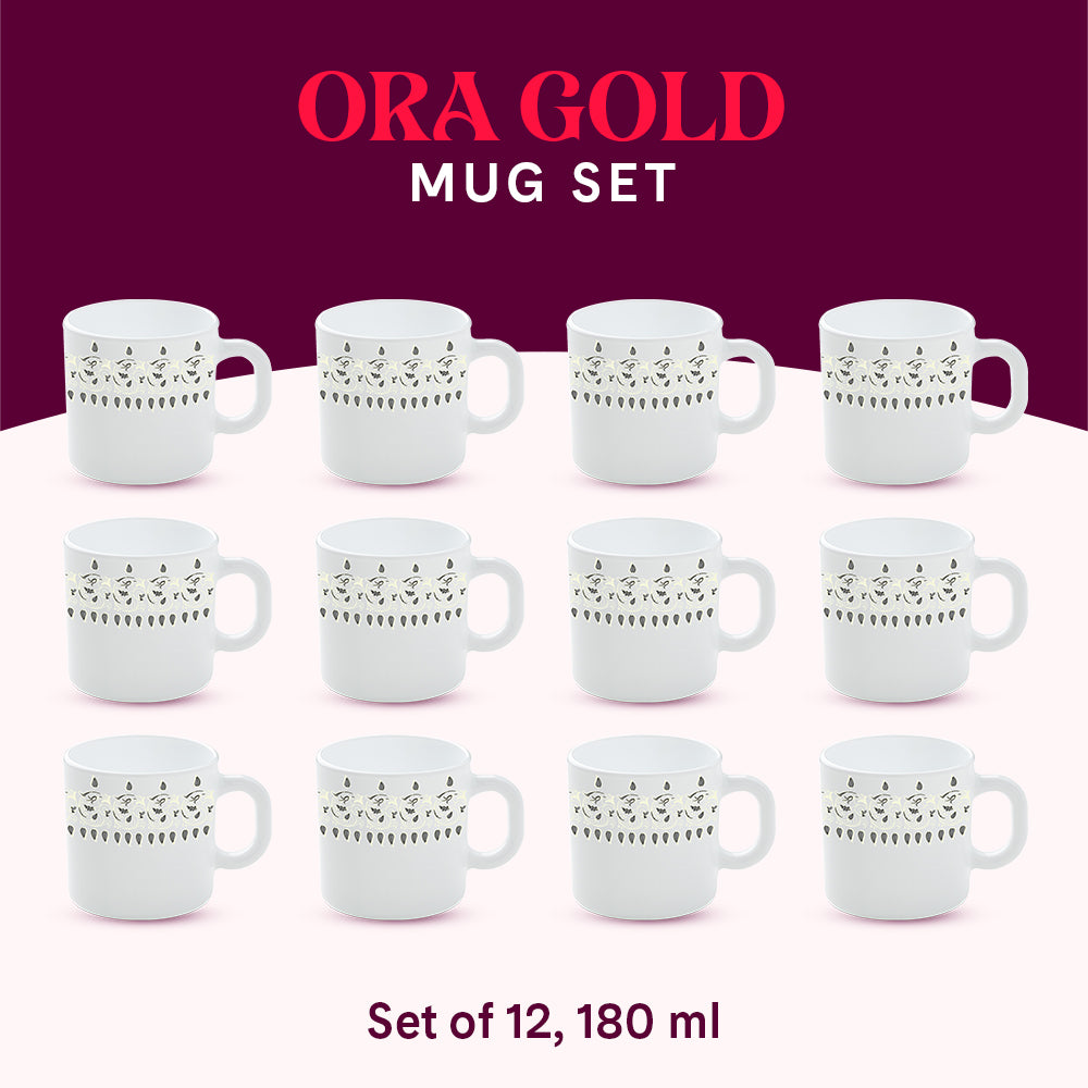 Larah by Borosil Ora Gold Mug Set, 240ml x 2