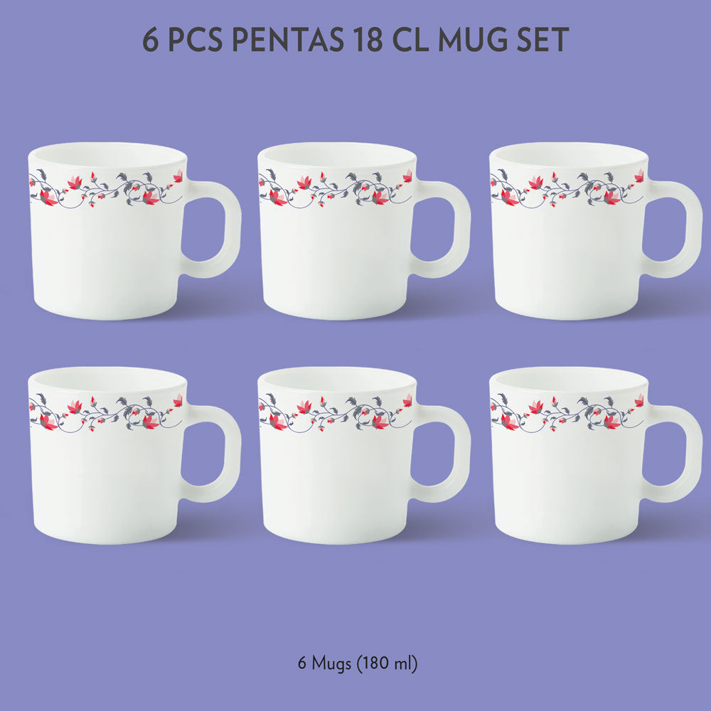 Larah by Borosil Pentas Mug Set, 180ml x 12