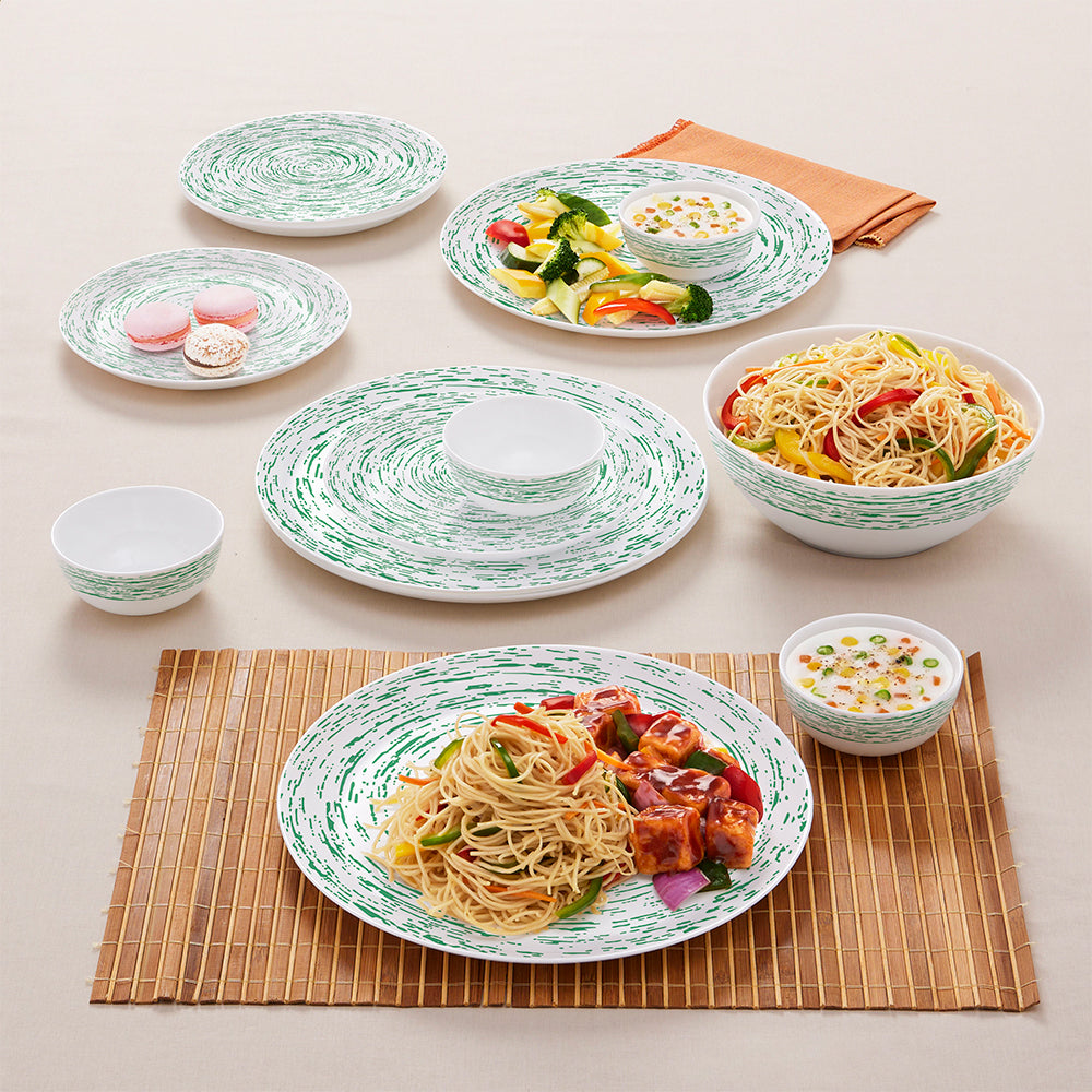 My Borosil Opalware Dinner Sets 13 pc Set: Serves 4 Larah by Borosil, Opalware, Microwave Safe, Green Nova Dinner Set (Serves 4,6,8)