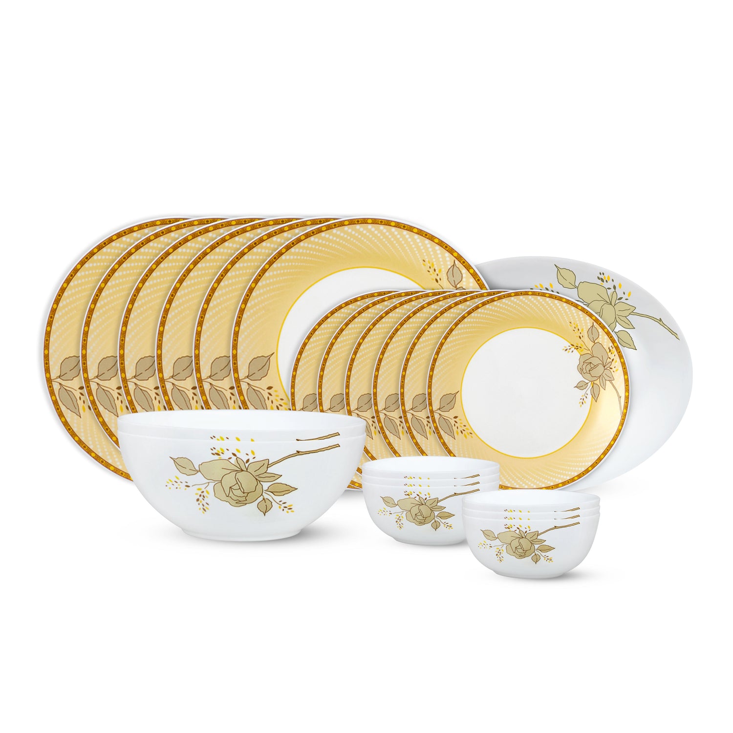 My Borosil Opalware Dinner Sets 21 pc Set: Serves 6 Larah by Borosil Yellow Sapphire Dinner Set