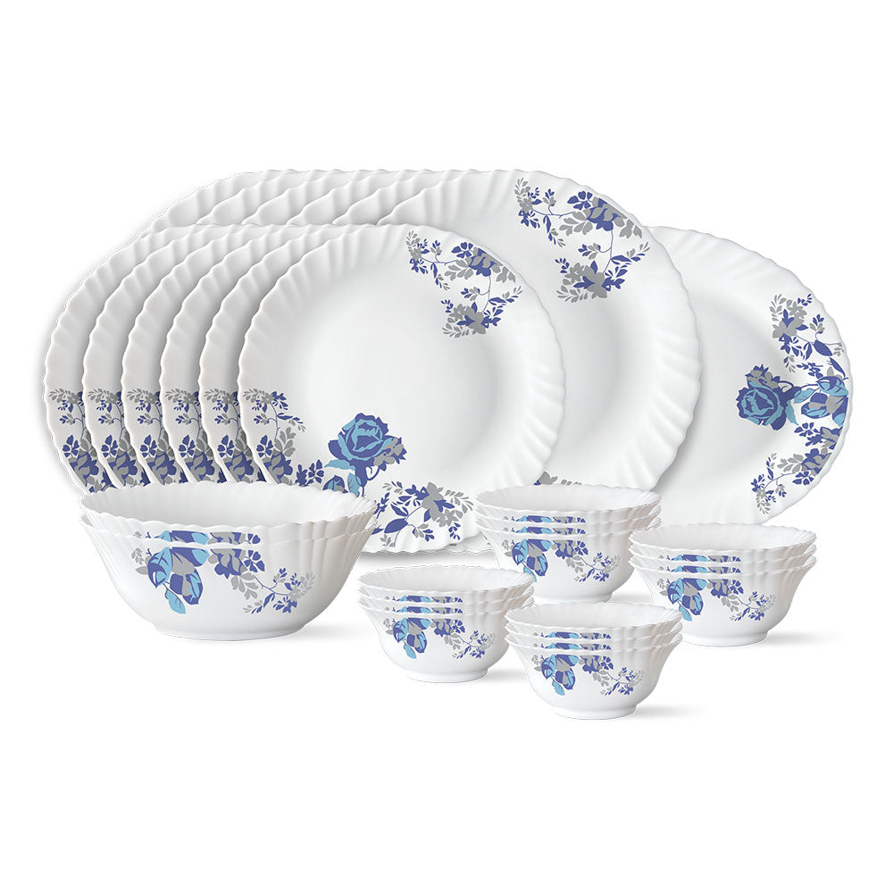 My Borosil Opalware Dinner Sets 27 pc Set: Serves 6 Blue Cascade Dinner Set