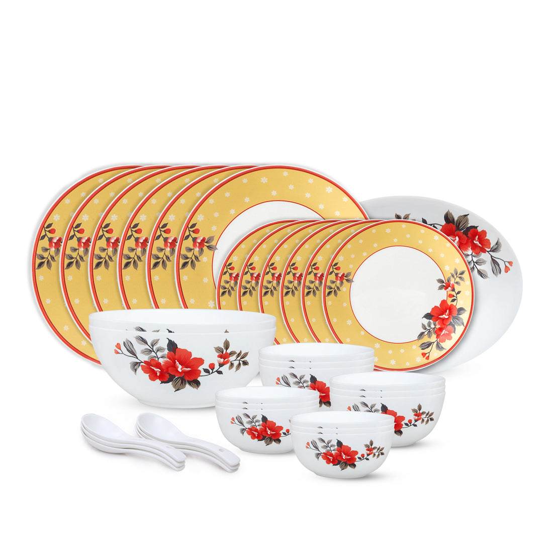 My Borosil Opalware Dinner Sets 33 pc Set: Serves 6 Larah by Borosil Pink Sapphire Dinner Set