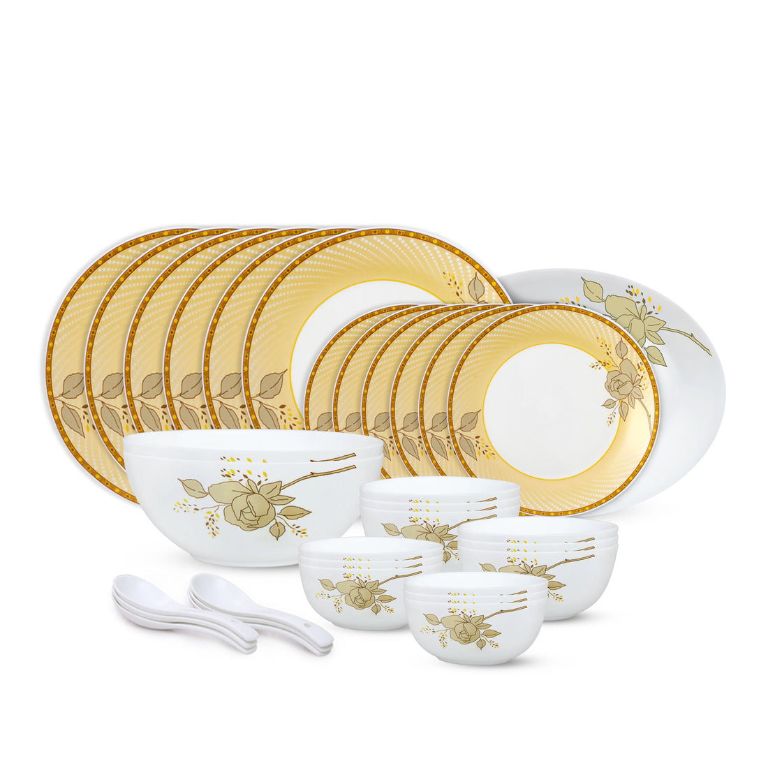 My Borosil Opalware Dinner Sets 33 pc Set: Serves 6 Larah by Borosil Yellow Sapphire Dinner Set