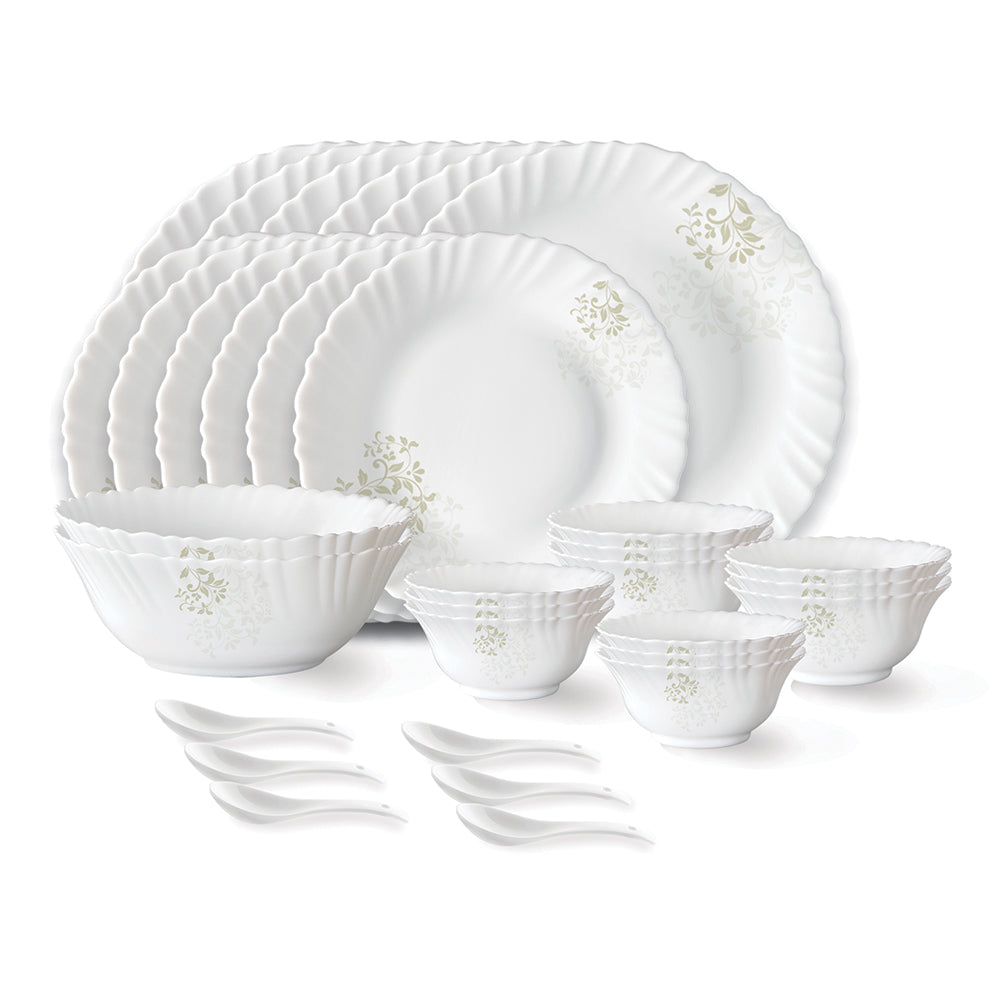 My Borosil Opalware Dinner Sets 33 pc Set: Serves 6 (Option 1) Larah by Borosil Ingot Dinner Set