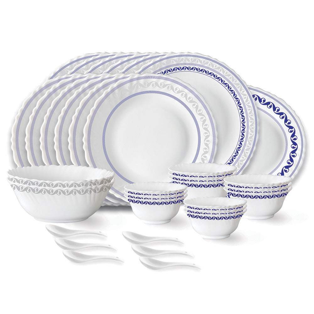 My Borosil Opalware Dinner Sets 33 pc Set: Serves 6 (Option 1) Larah by Borosil Jazzblue Dinner Set