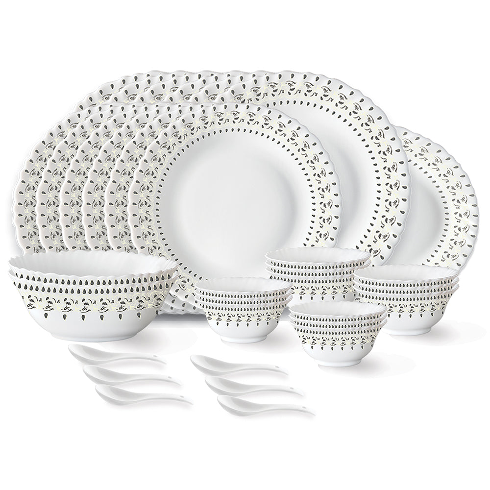 My Borosil Opalware Dinner Sets 33 pc Set: Serves 6 (Option 1) Larah by Borosil Ora Gold Dinner Set