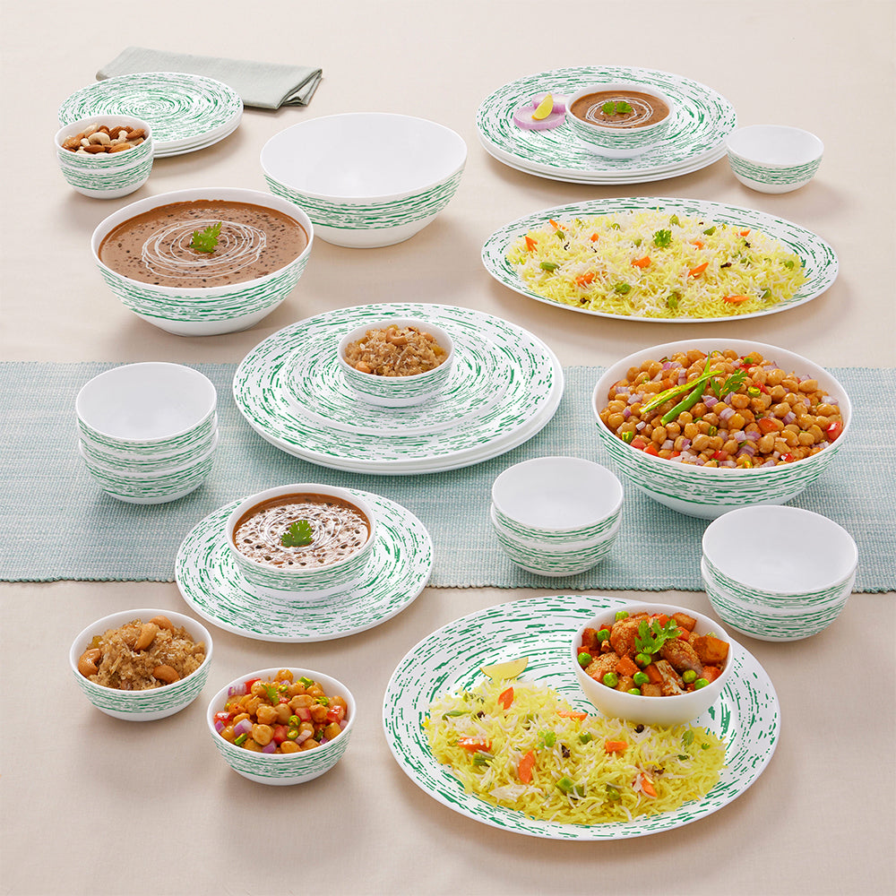 My Borosil Opalware Dinner Sets 36 pc Set: Serves 8 Larah by Borosil, Opalware, Microwave Safe, Green Nova Dinner Set (Serves 4,6,8)