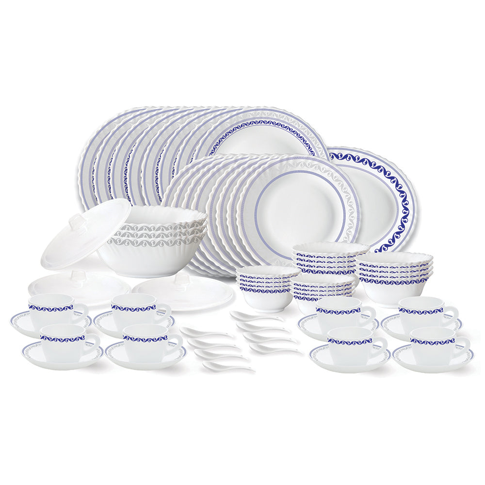 My Borosil Opalware Dinner Sets 63 pc Set: Serves 8 Larah by Borosil Jazzblue Dinner Set