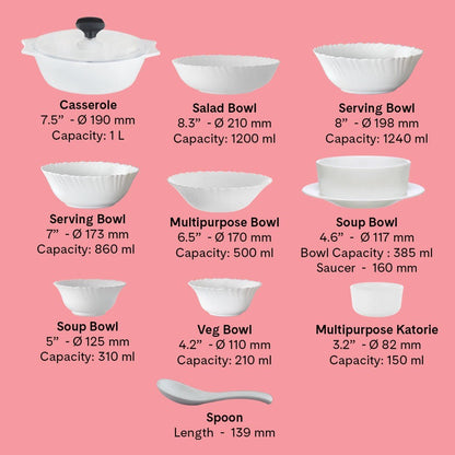 Larah by Borosil Classic Dinner Set, 27 pc