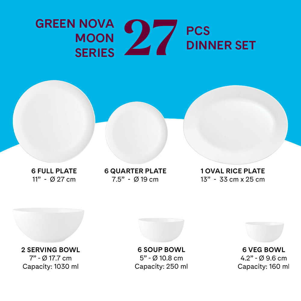 My Borosil Opalware Dinner Sets Larah by Borosil, Opalware, Microwave Safe, Green Nova Dinner Set (Serves 4,6,8)