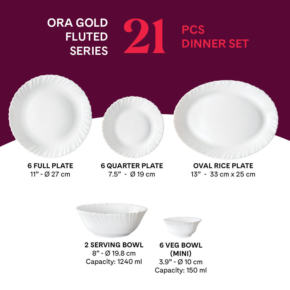 Larah by Borosil Ora Gold Dinner Set, 37 pc