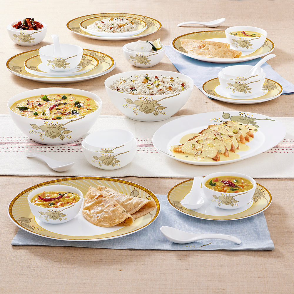Larah by Borosil Yellow Sapphire Dinner Set, 45 pc