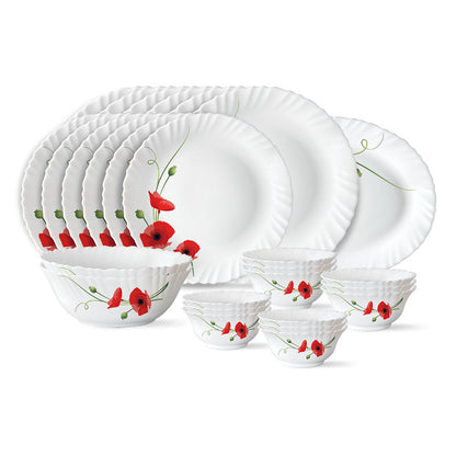 Larah by Borosil Red Carnation Dinner Set, 27 pc