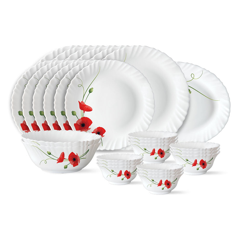 Larah by Borosil Red Carnation Dinner Set, 44 pc
