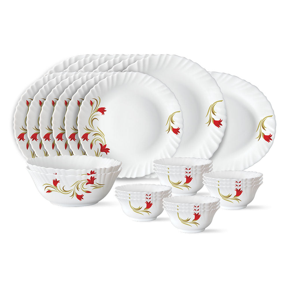 Larah by Borosil Red Lily Dinner Set, 27 pc
