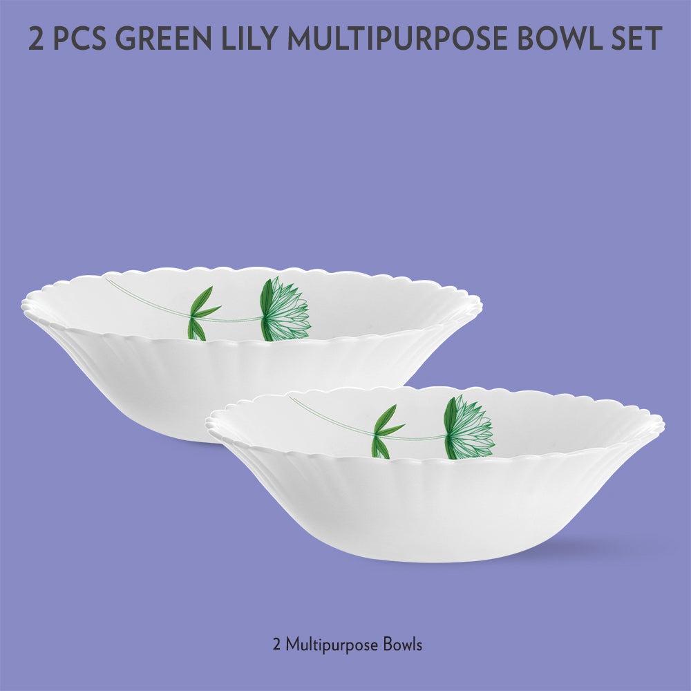 Larah by Borosil Green Lily Multipurpose Bowl, 2 pc Set