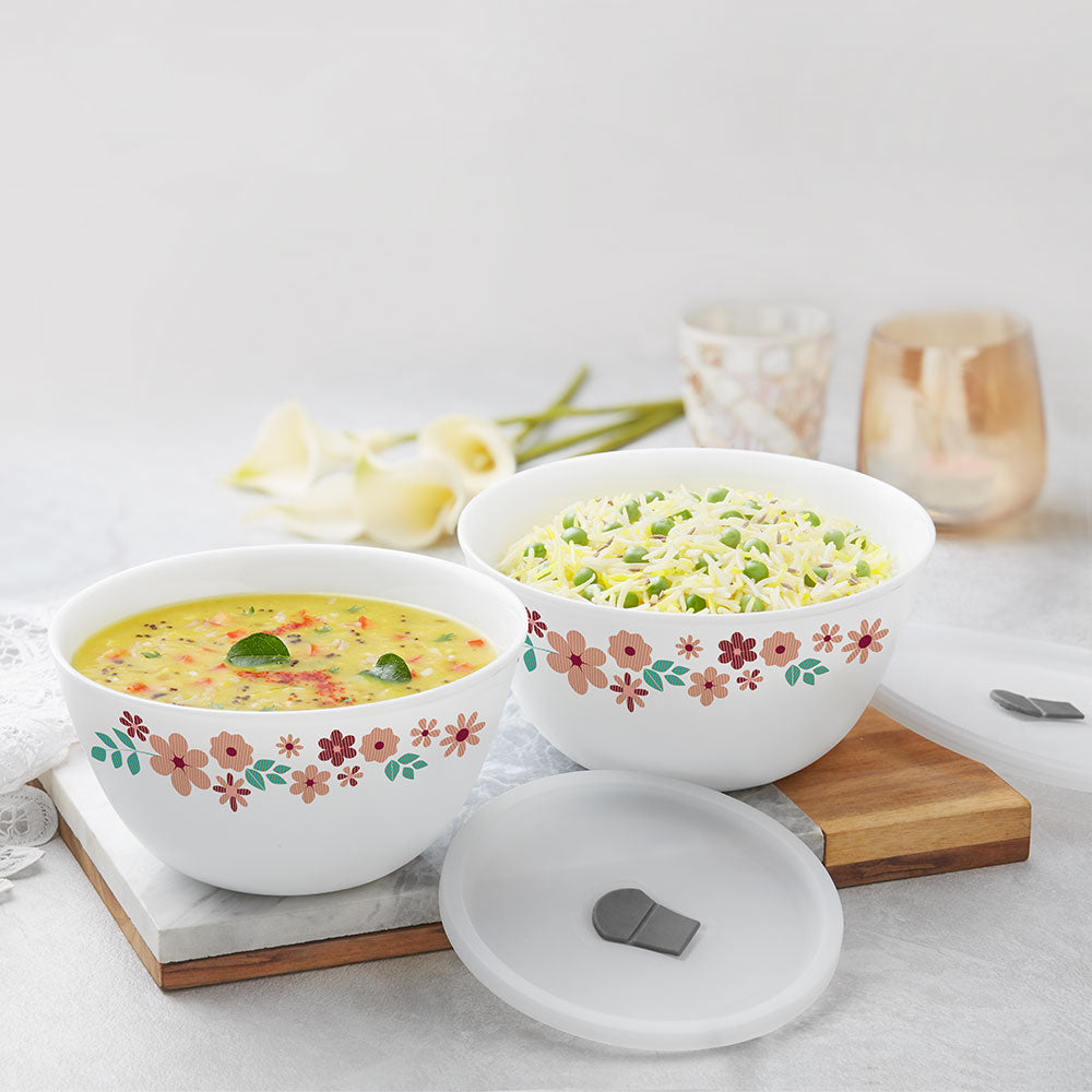 My Borosil Opalware Mixing & Serving Bowls 4 pc Set (750 ml + 750 ml) Ayana Mixing Bowl Set w Lid