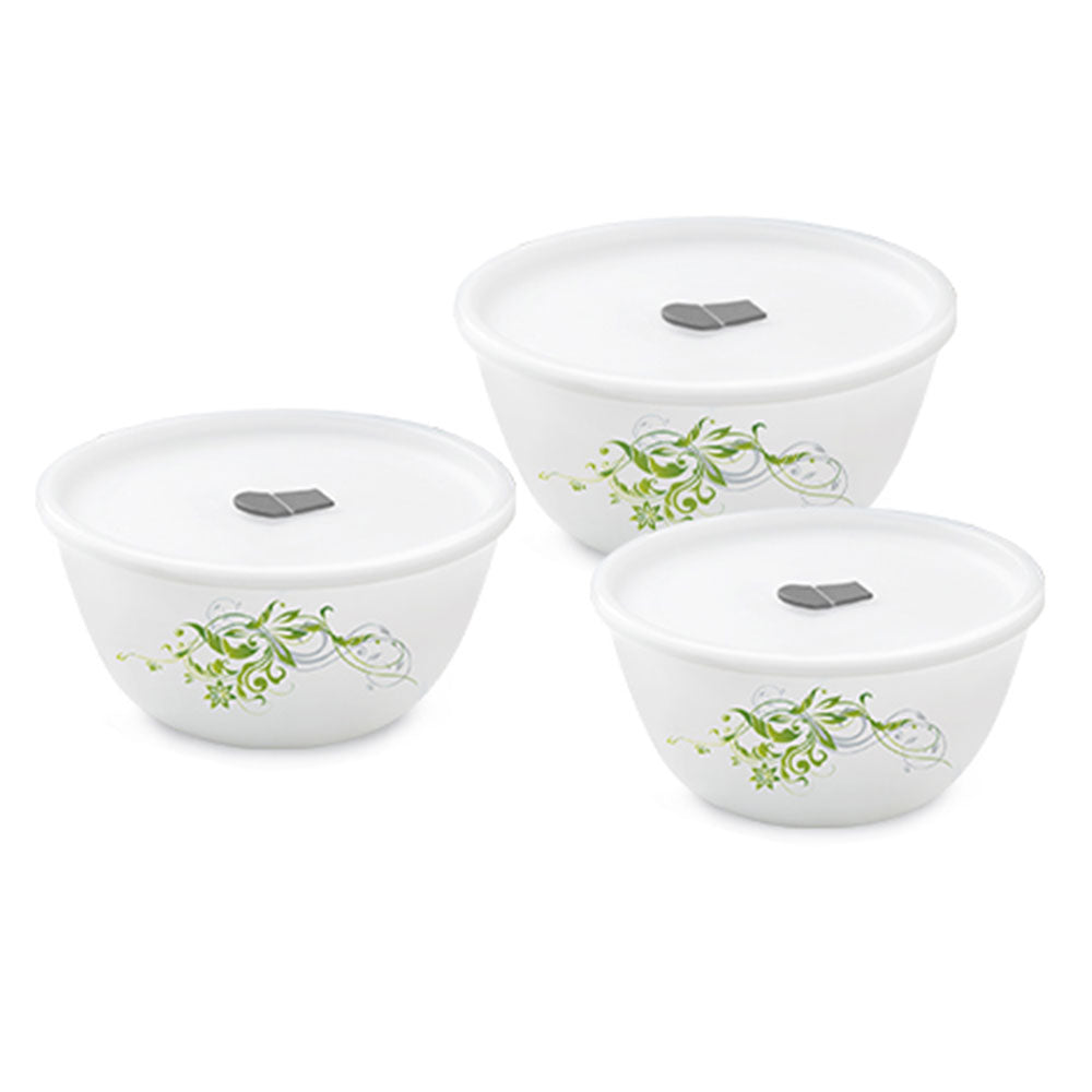 My Borosil Opalware Mixing & Serving Bowls 500 ml + 750 ml + 1 L Erba Mixing Bowl Set w Lid