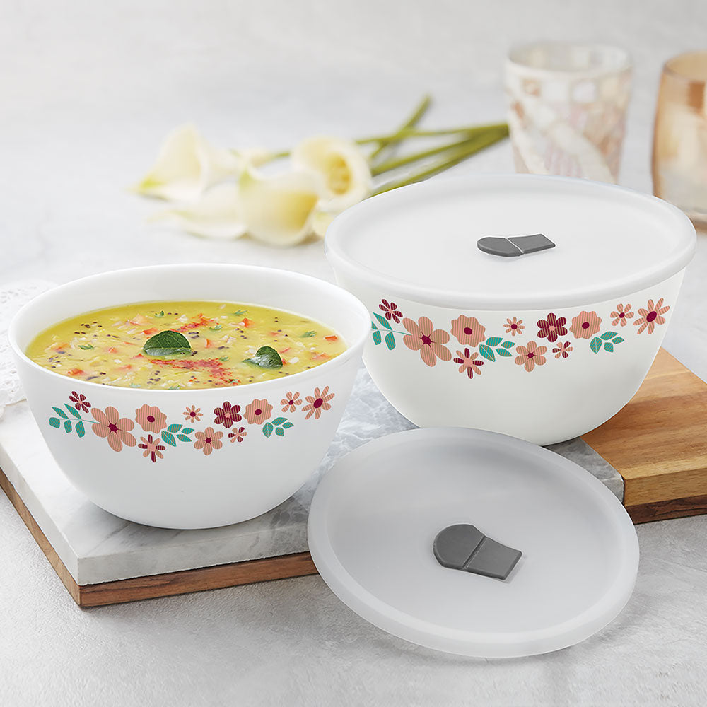 Larah by Borosil Ayana Mixing Bowl Set w Lid, 6 pc Set (500ml + 750ml + 1 L)