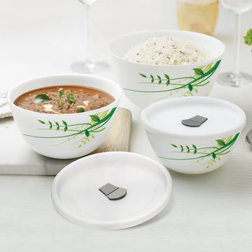 Larah by Borosil Green Herbs Mixing Bowl Set w Lid