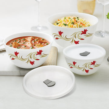 Larah by Borosil Red Lily Mixing Bowl Set w Lid