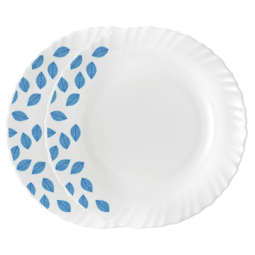 My Borosil Opalware Plate Sets 2 pc Set Blue Leaves Noodle / Soup Plate Set