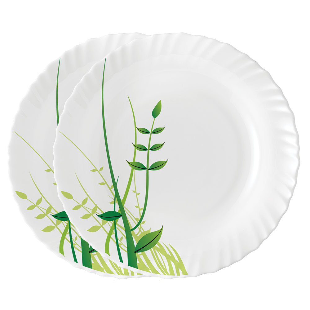 My Borosil Opalware Plate Sets 2 pc Set Green Herbs Noodle / Soup Plate Set