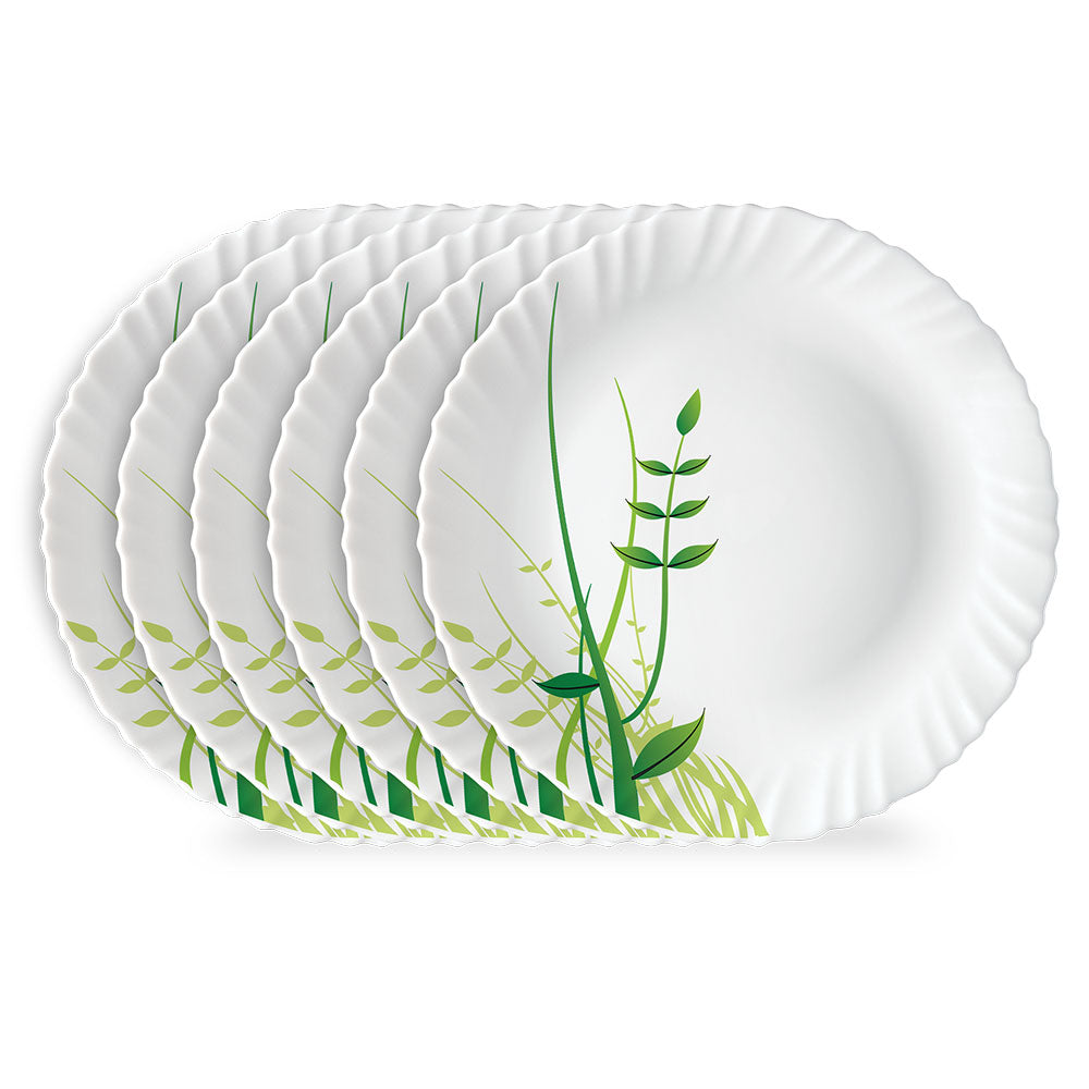 My Borosil Opalware Plate Sets 6 pc Set Green Herbs Full Plate Set