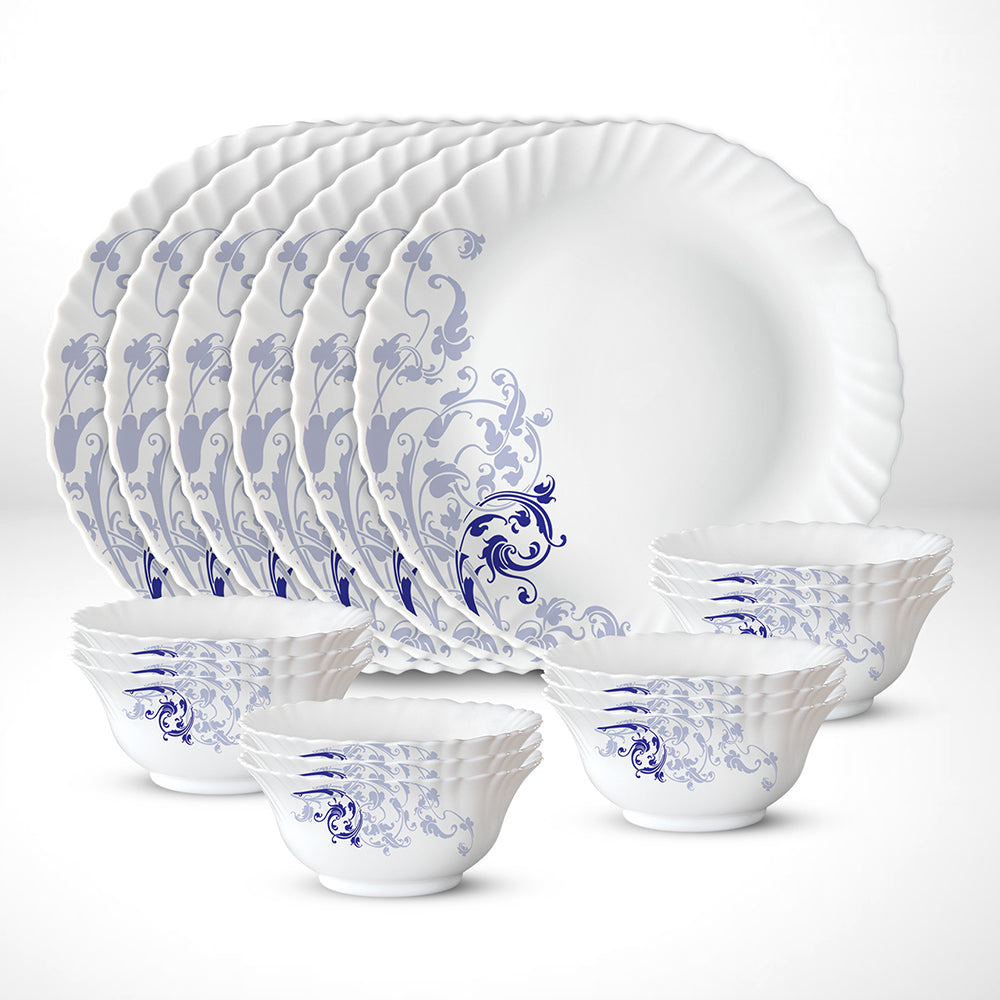 My Borosil Opalware Plate Sets 6 Plates + 12 Bowls Blue Eve Thali Set