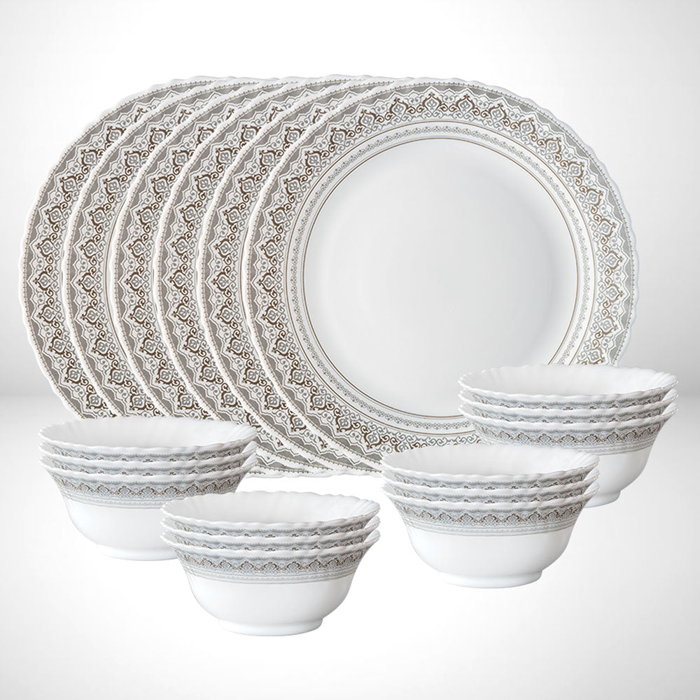 Larah by Borosil Classic Thali Set, 6 Plates + 12 Bowls